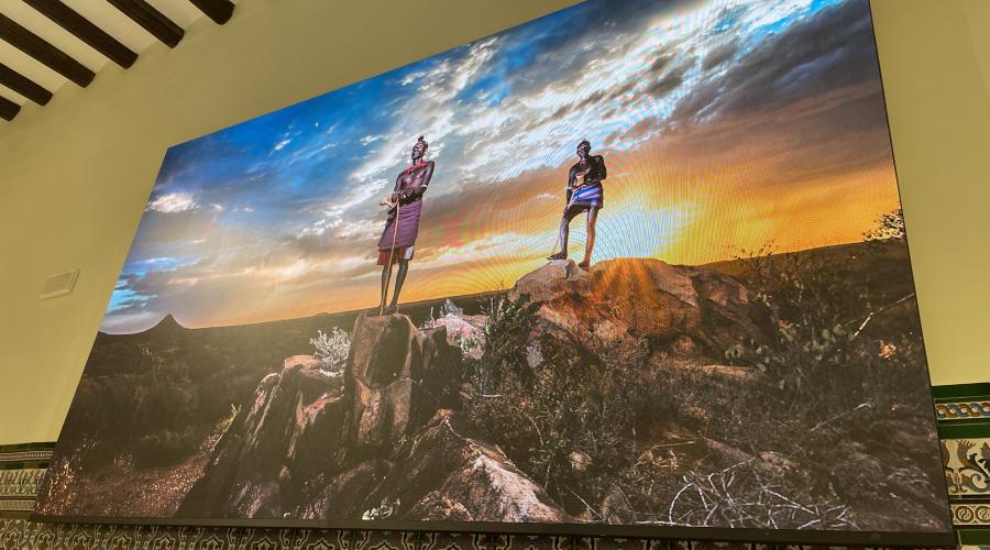 La exposición “Cazadores de Imágenes” en la gran pantalla led de la sede del Grupo San Valero